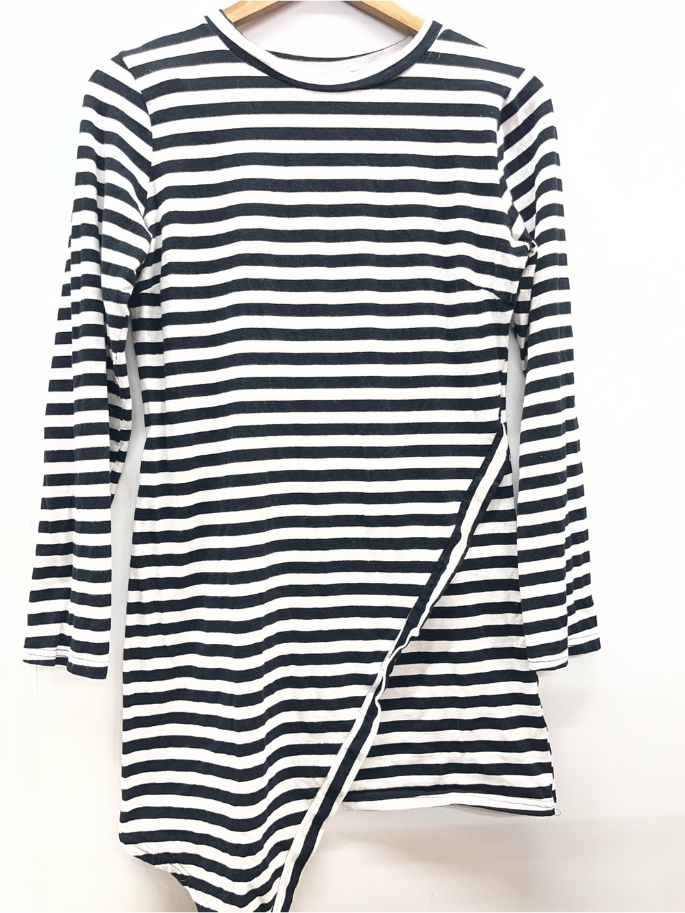 Persun Striped Black and White Long Sleeve asymmetrical Tunic dress